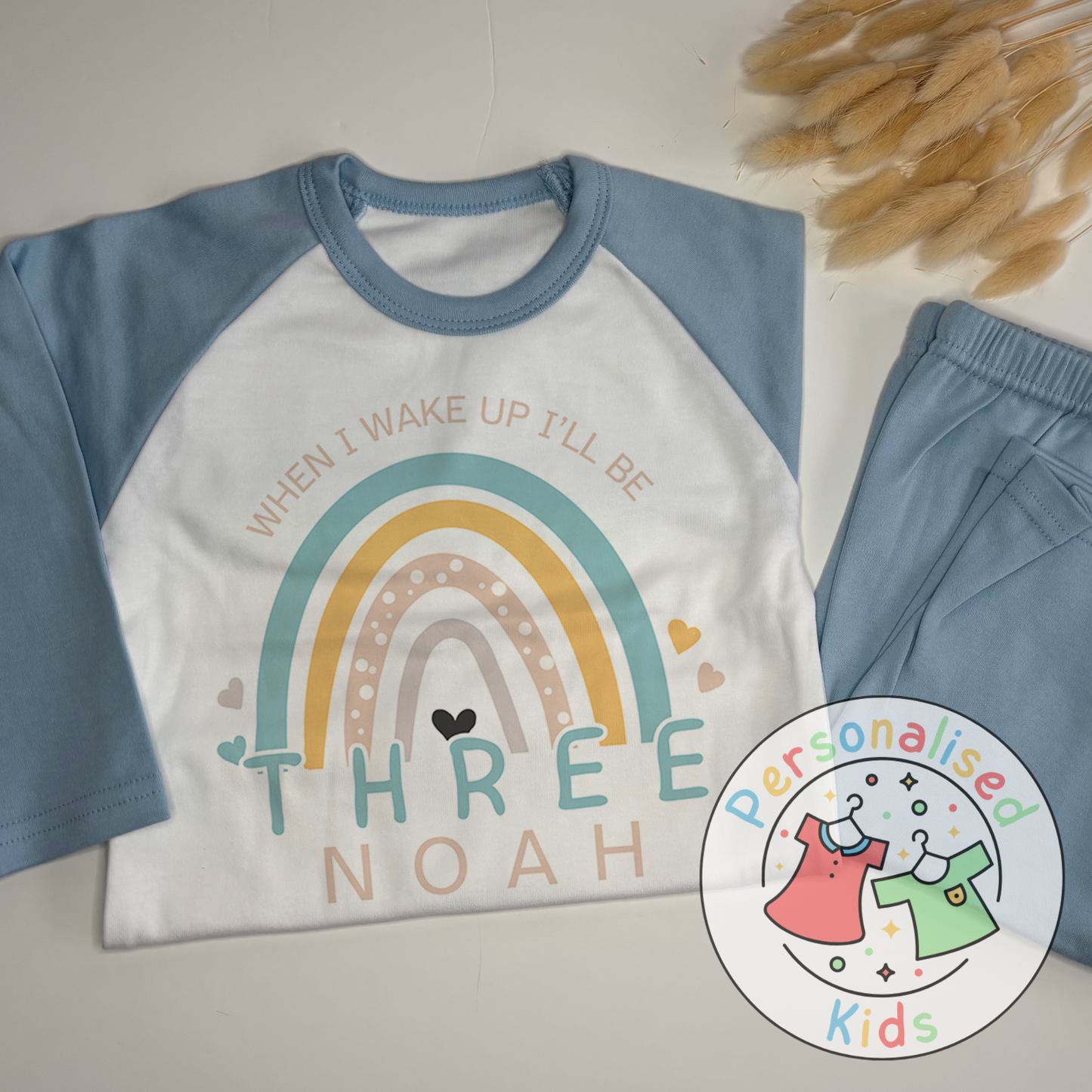 π Personalised Blue Rainbow "When I Wake Up I Will Be" Birthday Pyjamas π