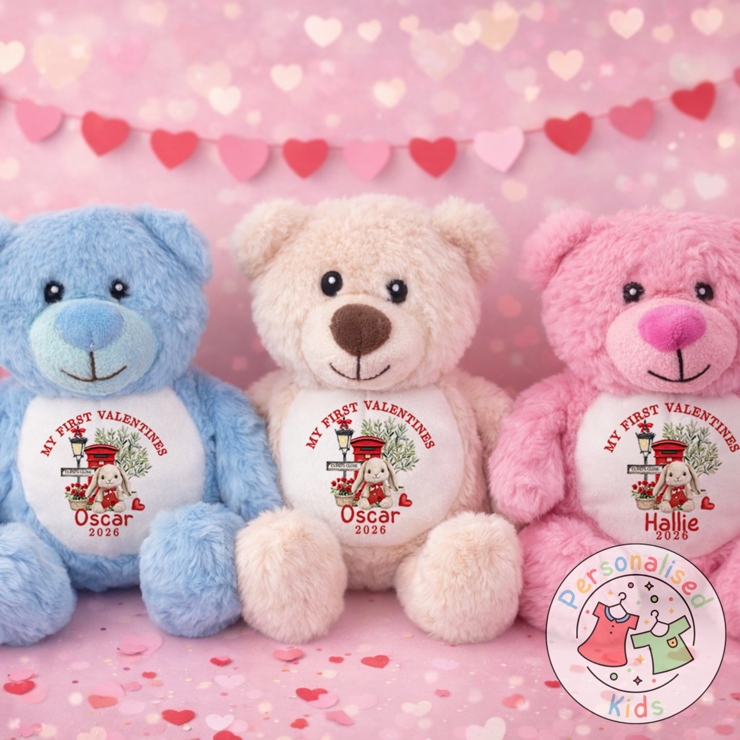 Personalised “My First Valentine’s” Teddy Bear – Custom Name Keepsake Plush Gift V043