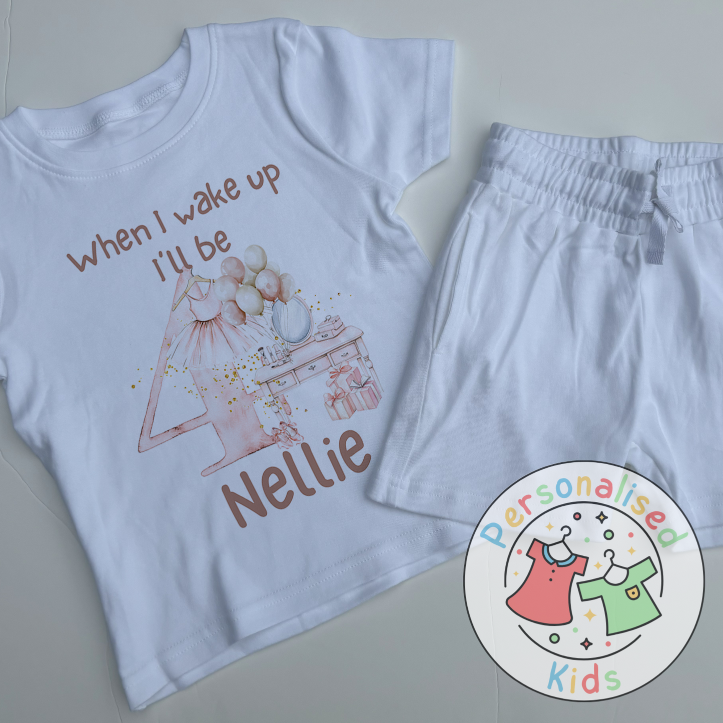 Personalised Pink Ballerina Birthday Pyjamas – “When I Wake Up, I Will Be” Design - short set
