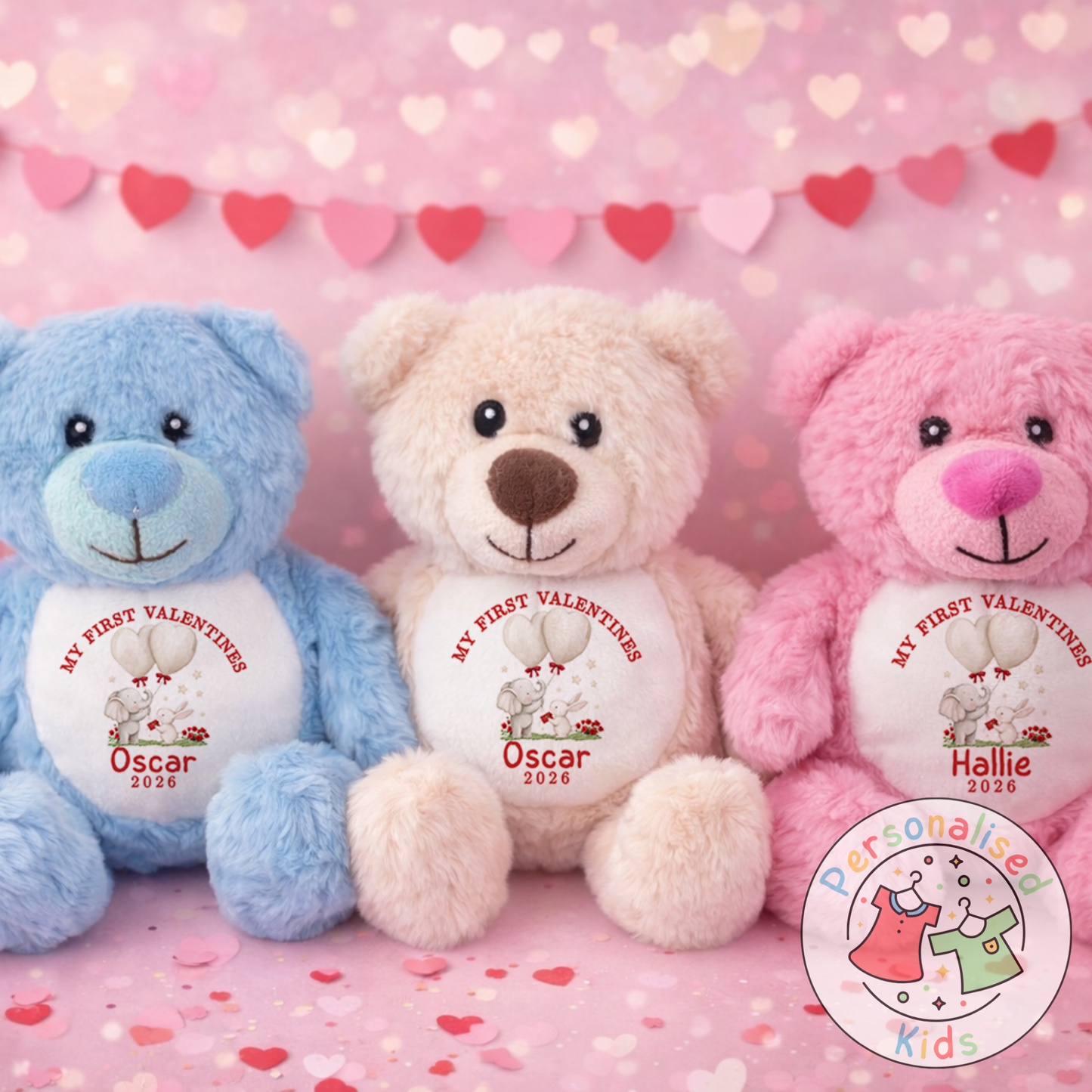 Personalised “My First Valentine’s” Teddy Bear – Custom Name Keepsake Plush Gift V046