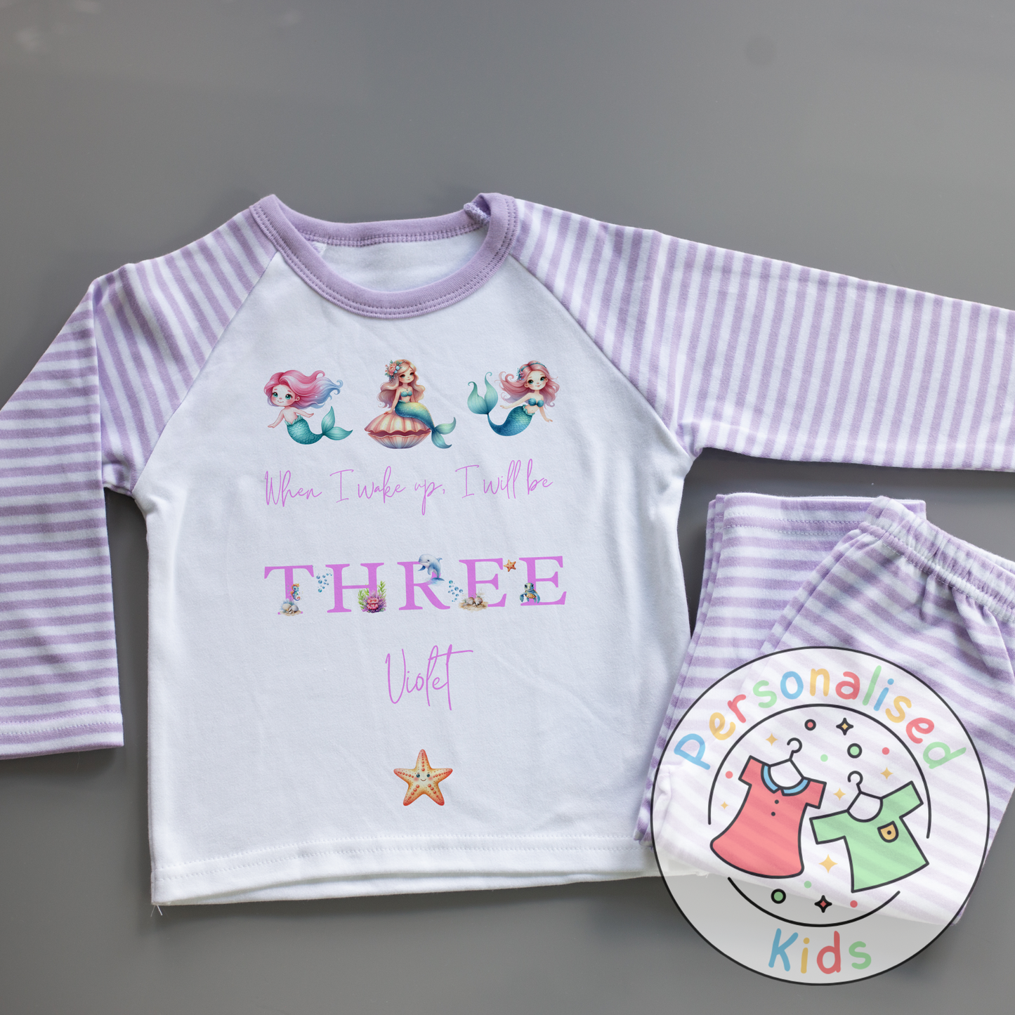 Personalised Mermaid Birthday Pyjamas – “When I Wake Up, I Will Be” Design