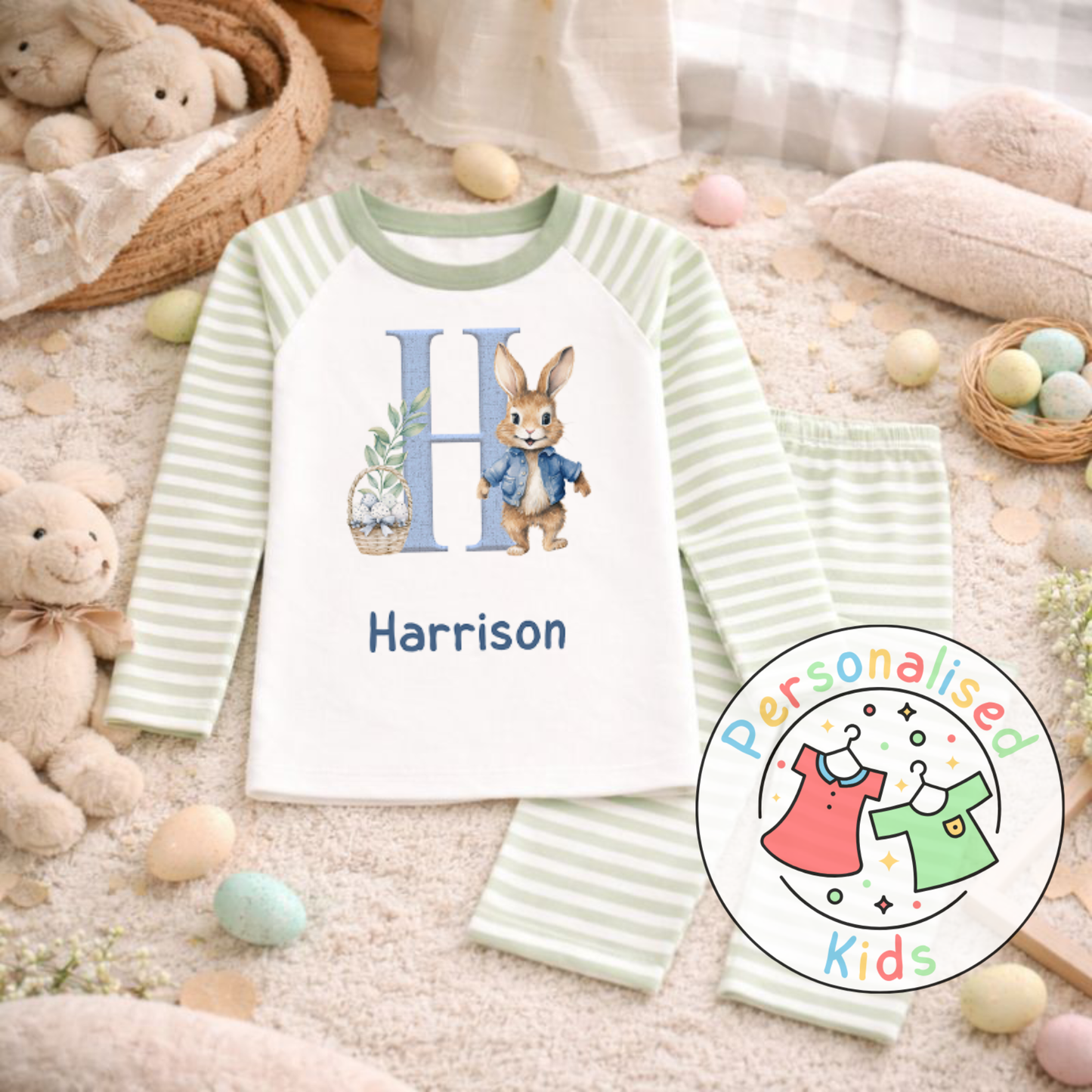 Personalised Initial Bunny Pyjama Set (Custom Name) | BE001