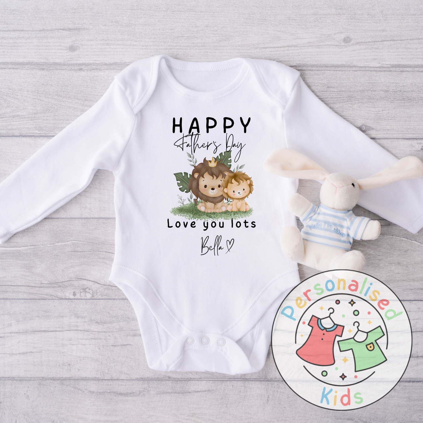 Personalised Father’s Day Baby Grow – Lion “Happy Father’s Day” Design