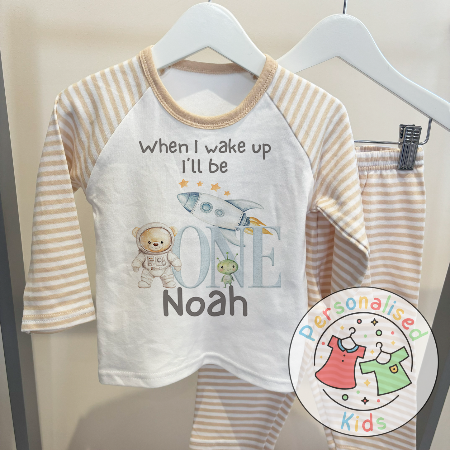 Personalised Space Bear Birthday Pyjamas – “When I Wake Up, I Will Be” Design
