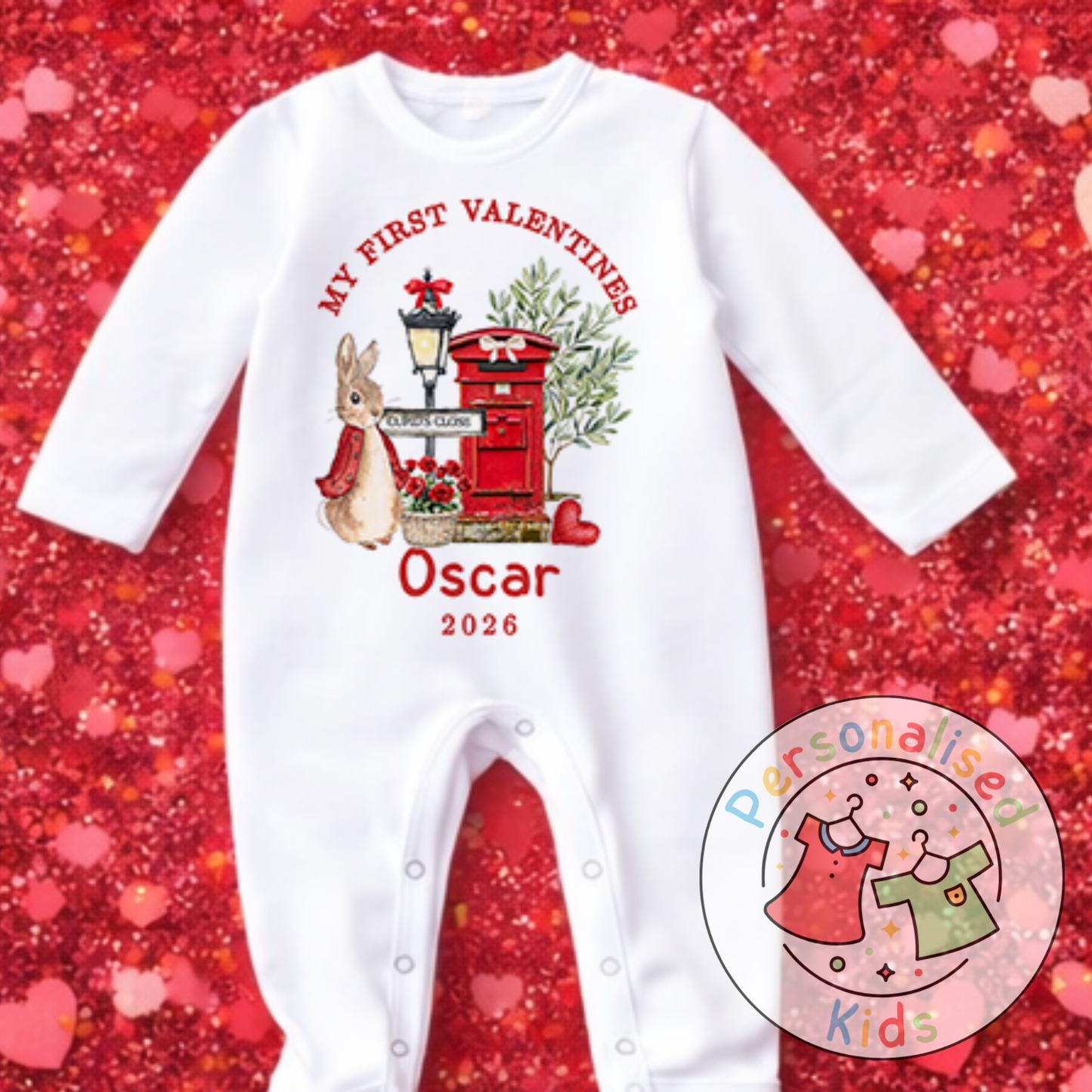 Personalised “My First Valentines” Baby Grow, Long-Sleeved Bodysuit and Romper V016