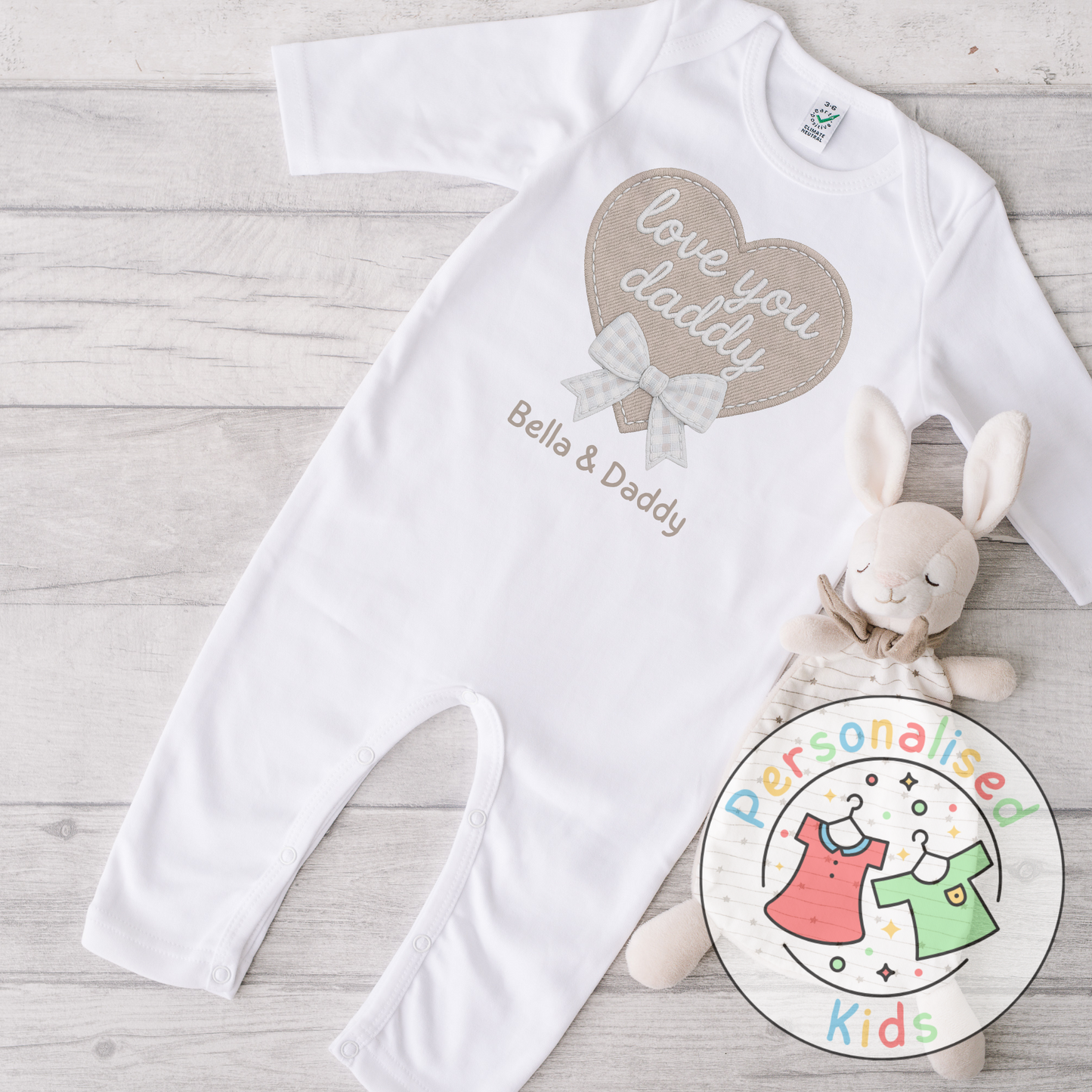 Personalised Father’s Day Baby Grow – “Love You Daddy” Embroidered-Style Heart Design