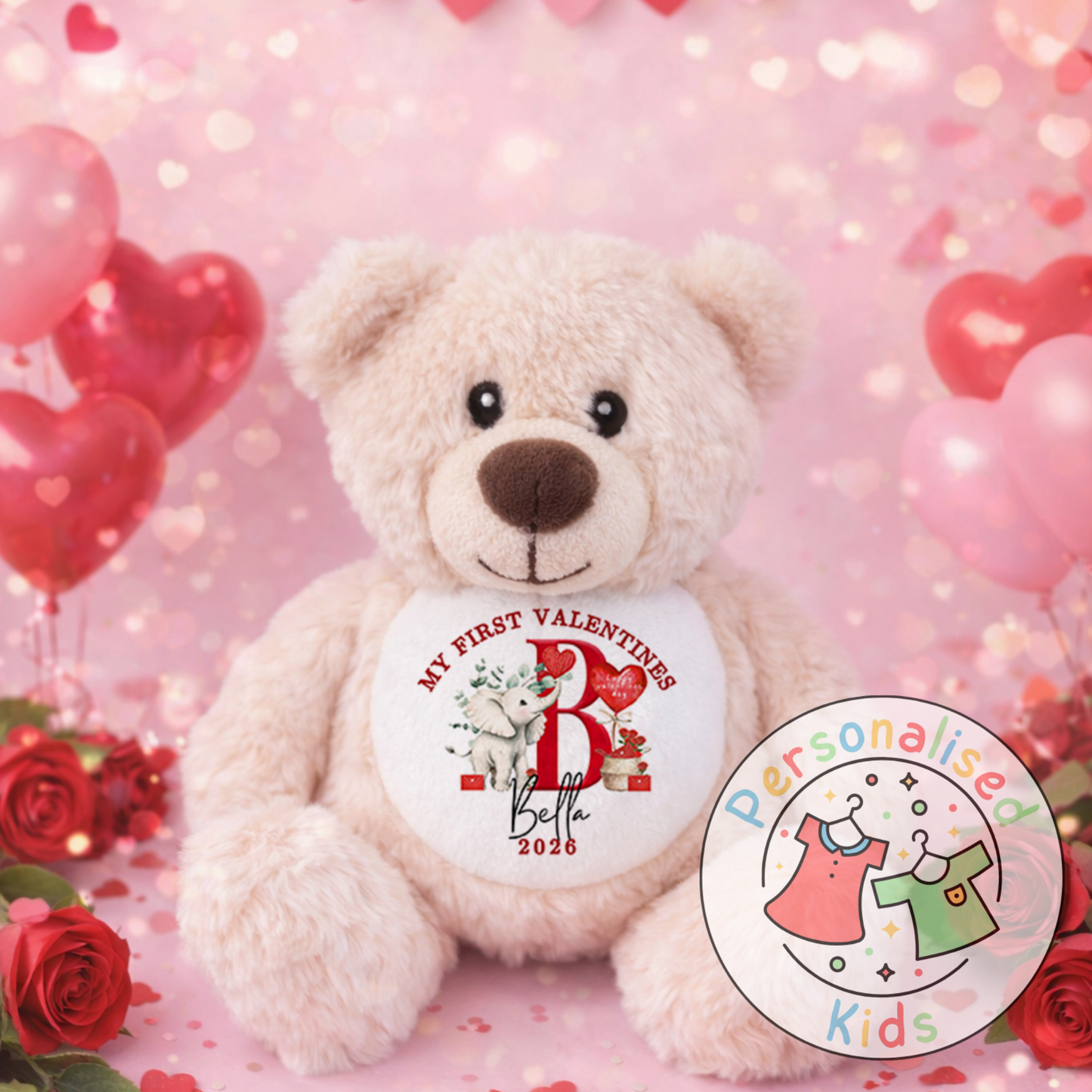 Personalised “My First Valentine’s” Teddy Bear – Custom Name Keepsake Plush Gift V052