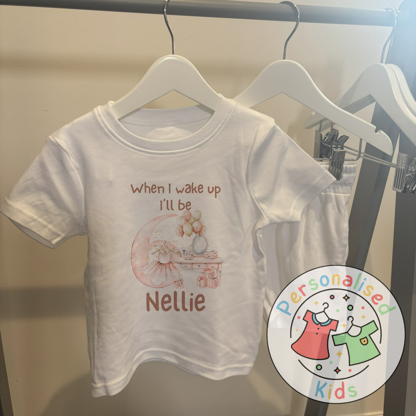Personalised Pink Ballerina Birthday Pyjamas – “When I Wake Up, I Will Be” Design - short set
