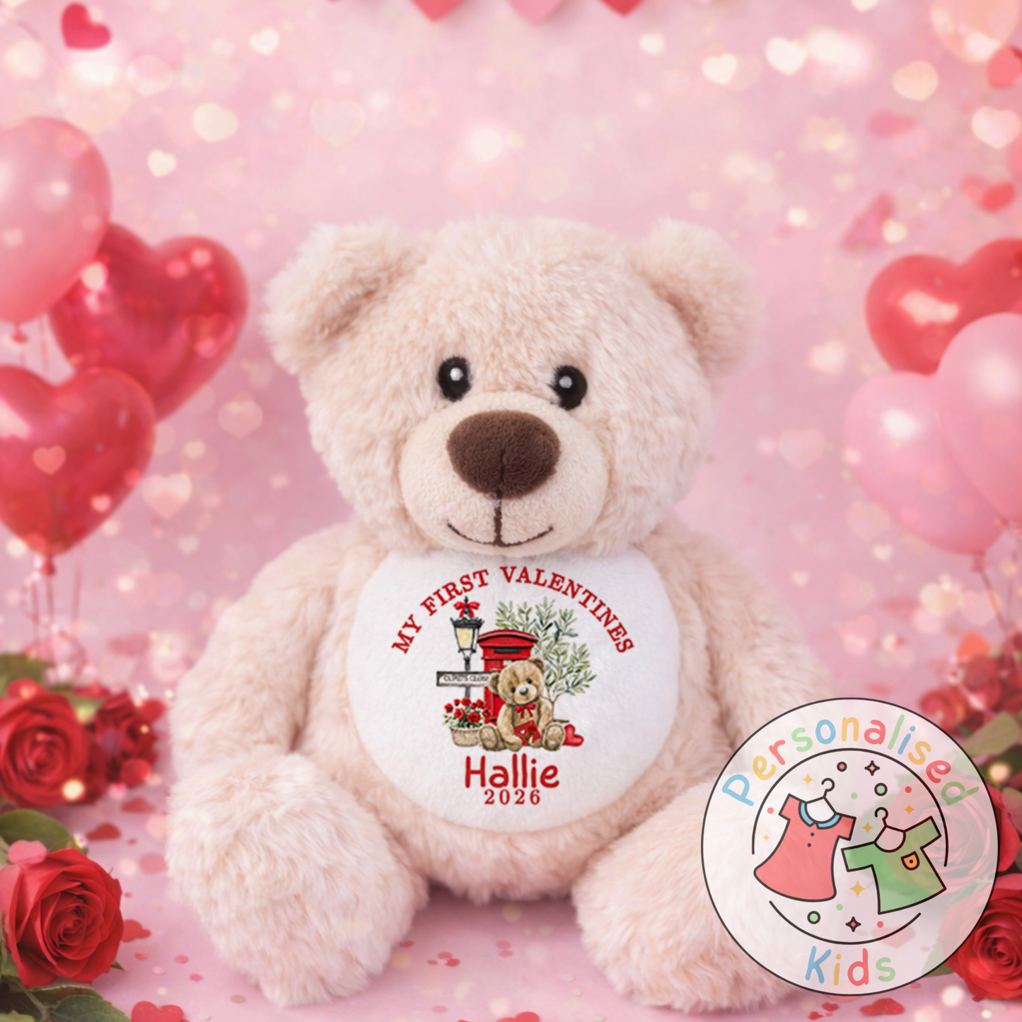 Personalised “My First Valentine’s” Teddy Bear – Custom Name Keepsake Plush Gift V044