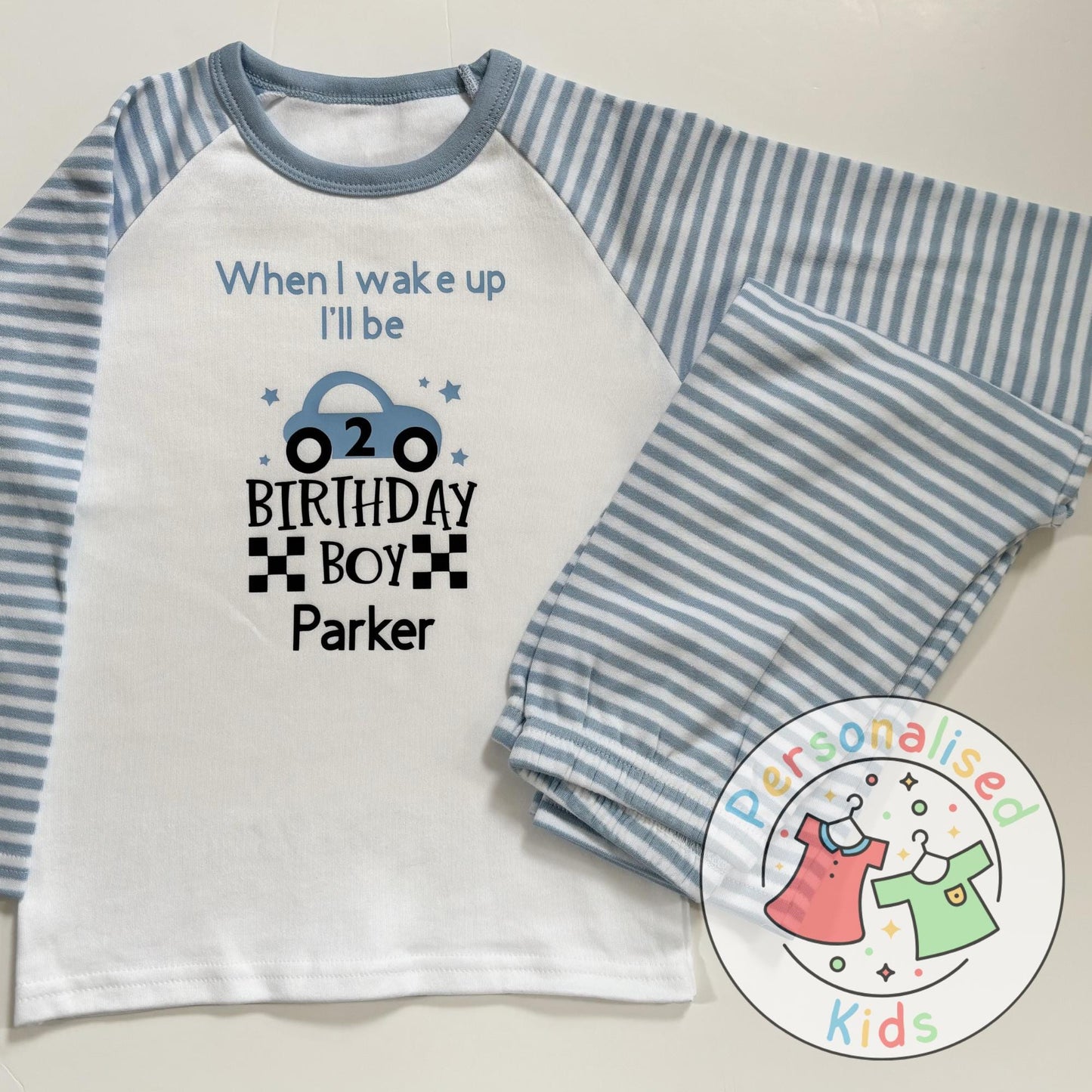 π Personalised Car Theme Birthday Pyjamas β "When I Wake Up, I Will Be" Design ποΈ