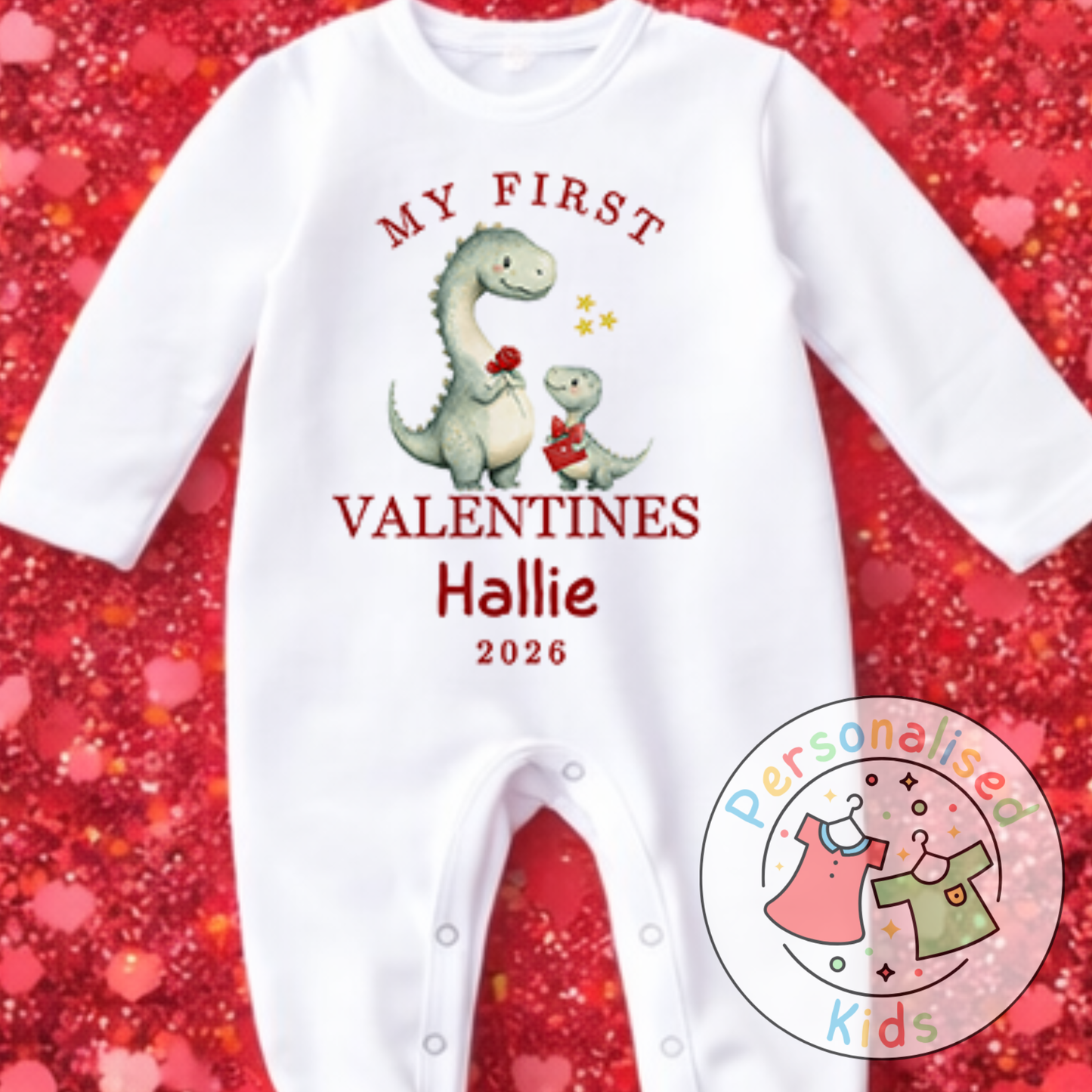 Personalised “My First Valentines” Baby Grow, Long-Sleeved Bodysuit and Romper V024