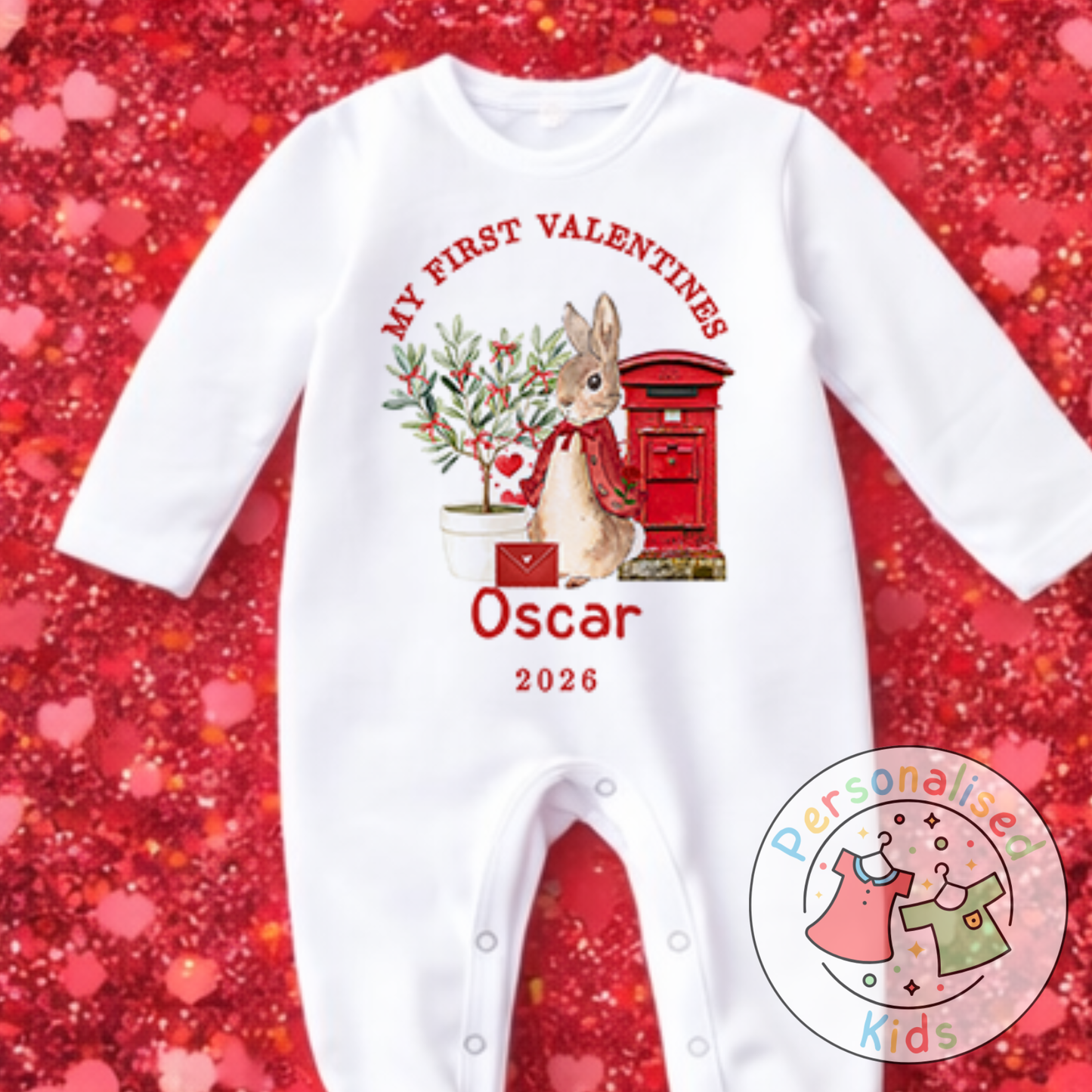 Personalised “My First Valentines” Baby Grow, Long-Sleeved Bodysuit and Romper V021