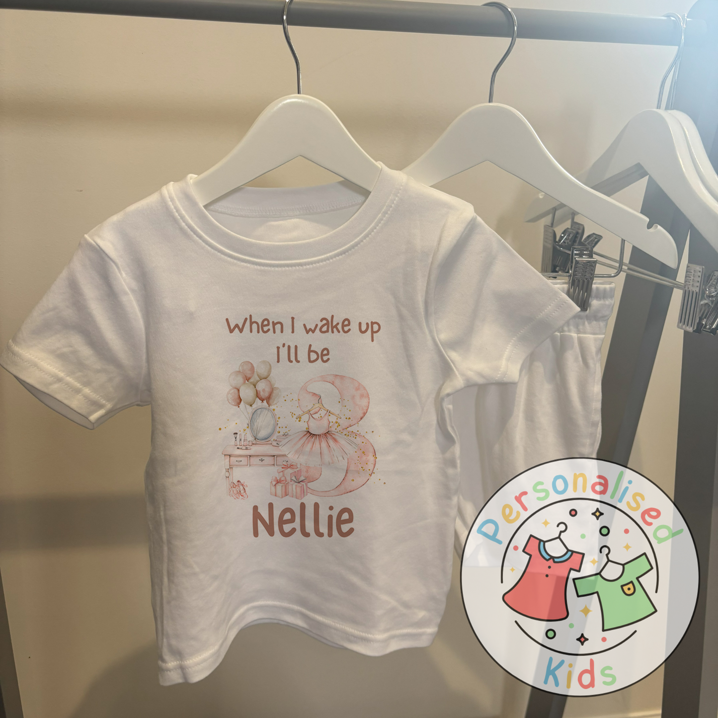 Personalised Pink Ballerina Birthday Pyjamas – “When I Wake Up, I Will Be” Design - short set
