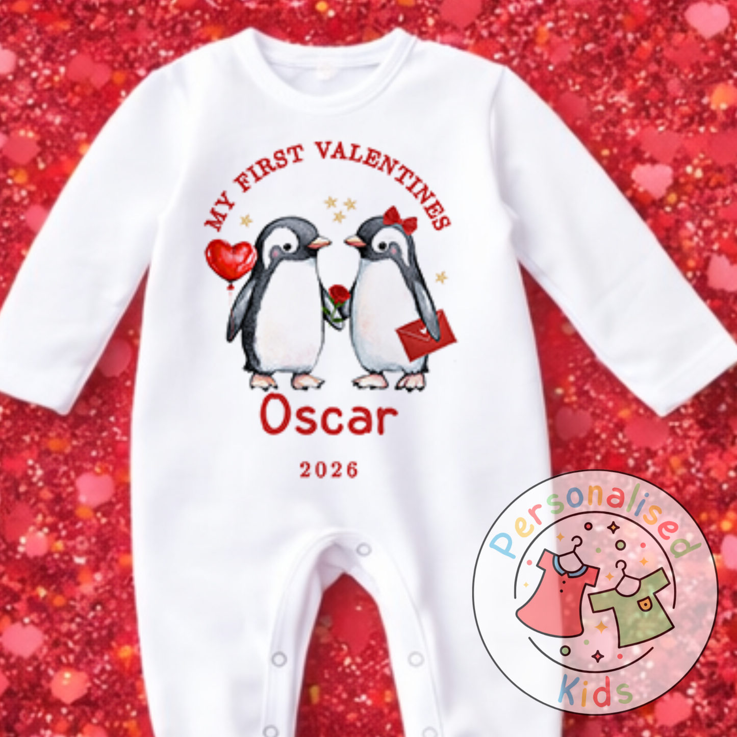 Personalised “My First Valentines” Baby Grow, Long-Sleeved Bodysuit and Romper V022