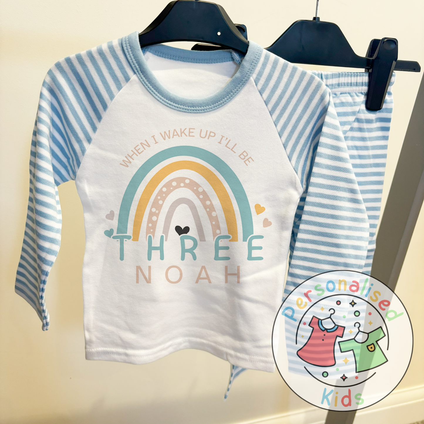 π Personalised Blue Rainbow "When I Wake Up I Will Be" Birthday Pyjamas π