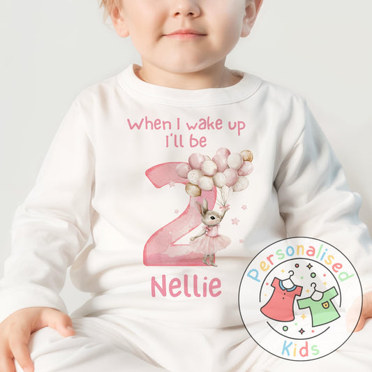 π°β¨ Personalised "When I Wake Up, I Will Be" Pink Floppy Rabbit Birthday Pyjamas β Custom Age & Name β¨π°