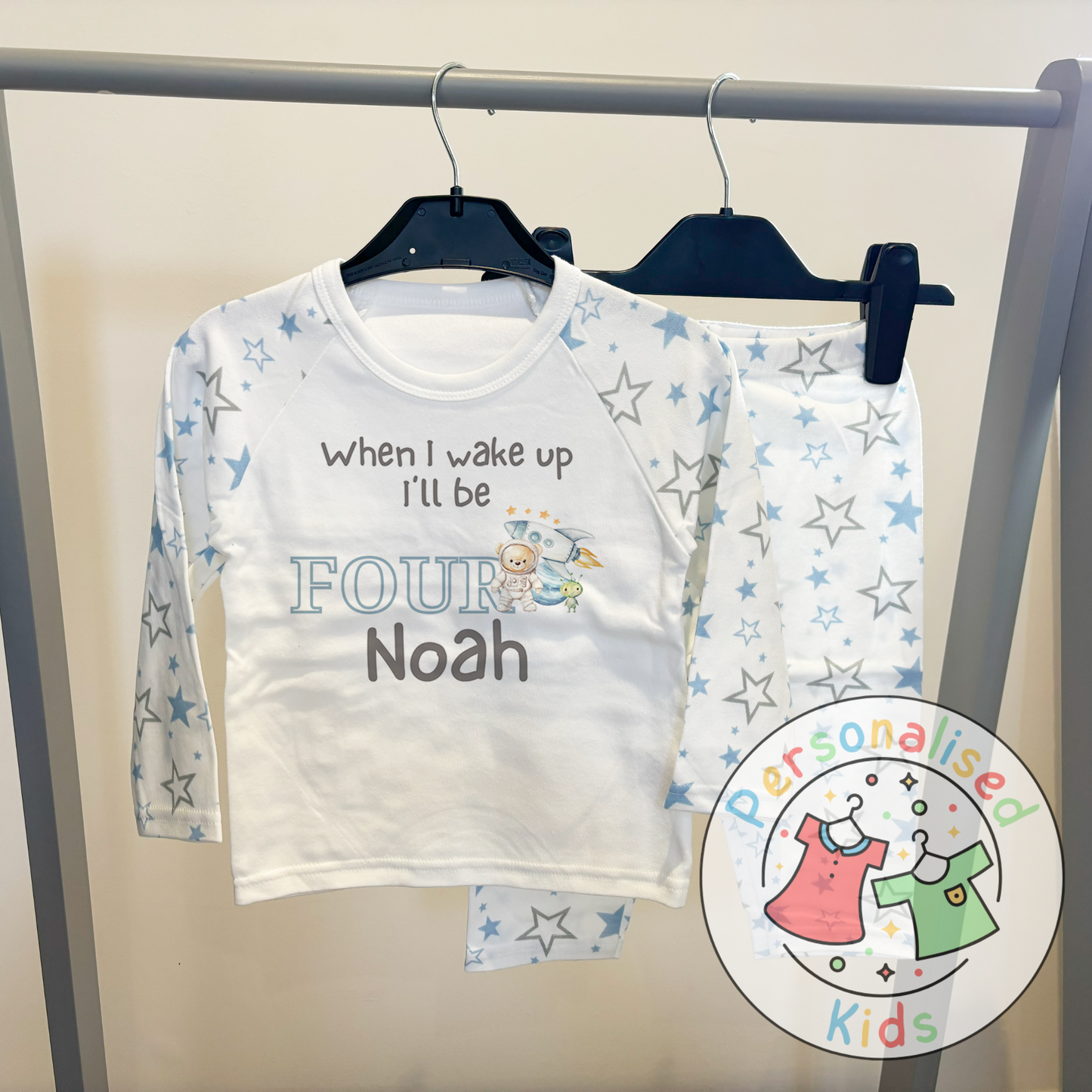 Personalised Space Bear Birthday Pyjamas – “When I Wake Up, I Will Be” Design
