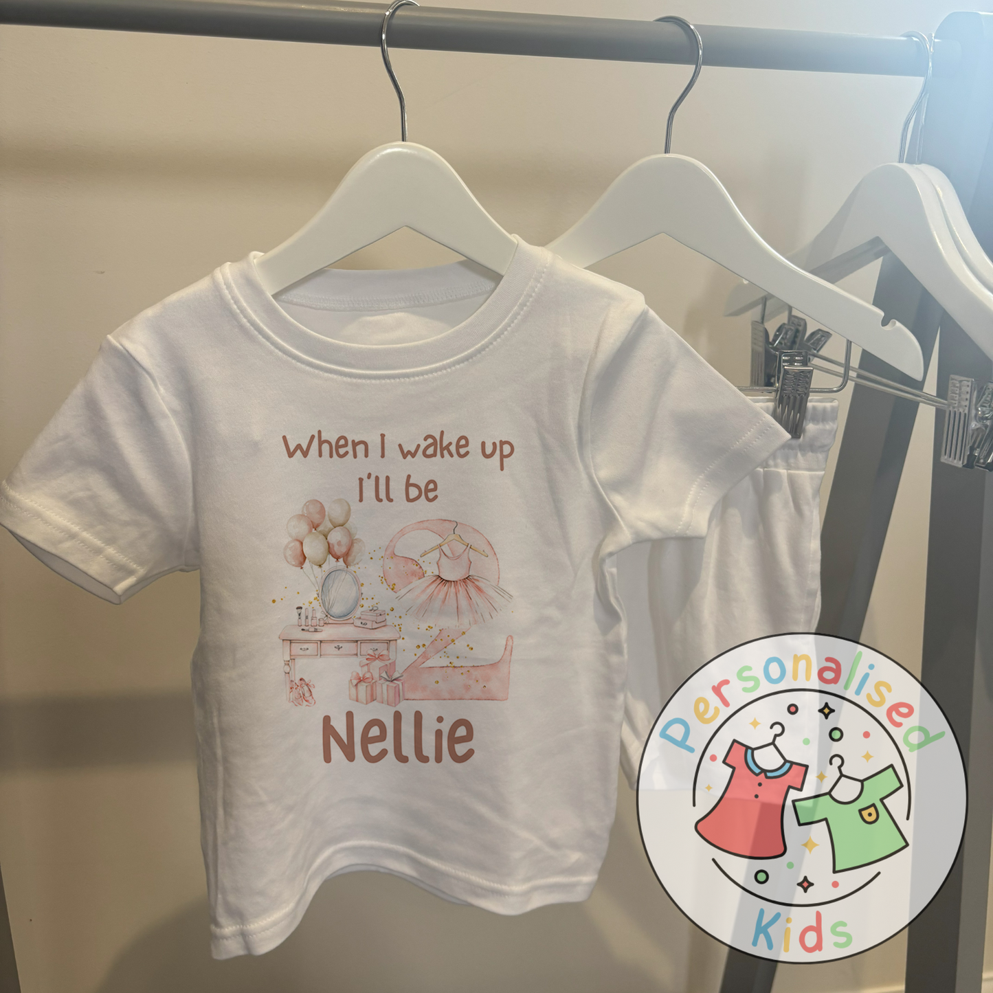 Personalised Pink Ballerina Birthday Pyjamas – “When I Wake Up, I Will Be” Design - short set