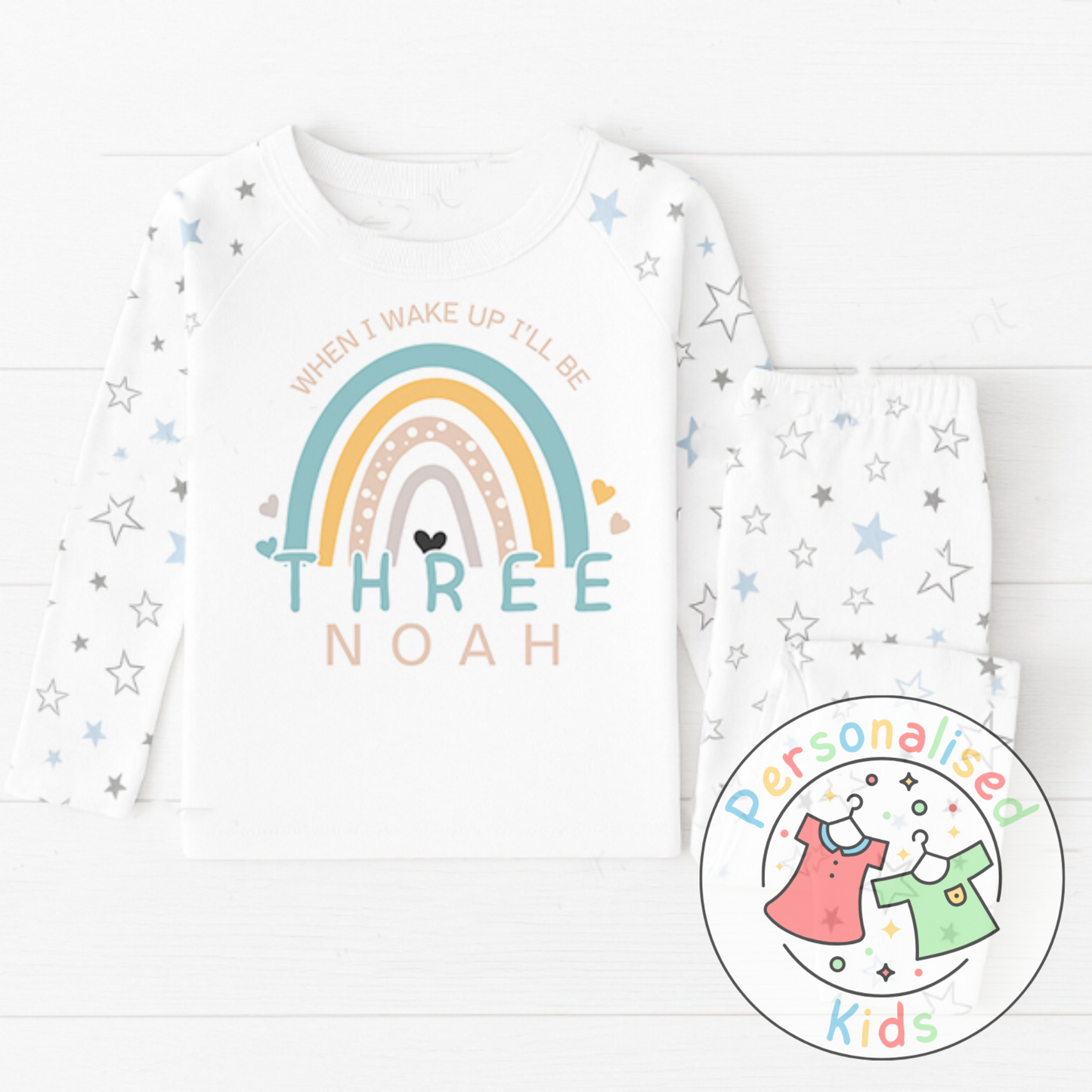 π Personalised Blue Rainbow "When I Wake Up I Will Be" Birthday Pyjamas π