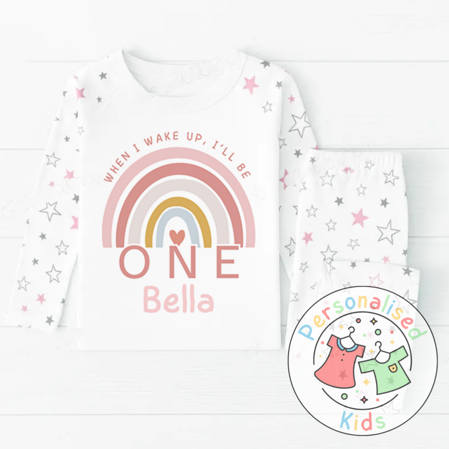 π Personalised Pink Rainbow βWhen I Wake Up, I Will Beβ Birthday Pyjamas β RB001 π