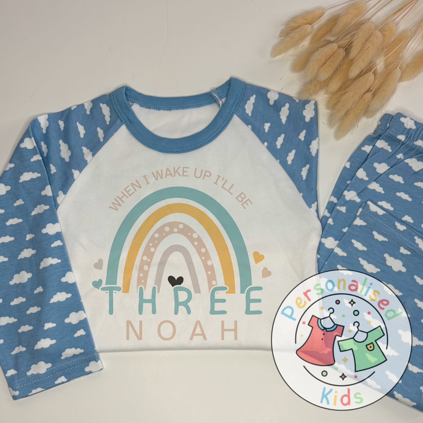π Personalised Blue Rainbow "When I Wake Up I Will Be" Birthday Pyjamas π