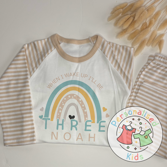 π Personalised Blue Rainbow "When I Wake Up I Will Be" Birthday Pyjamas π