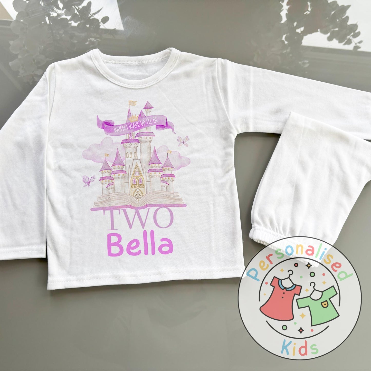 “When I Wake Up I Will Be…” Fairy Tale Castle Birthday Pyjamas – A Dreamy Way to Celebrate! Purple
