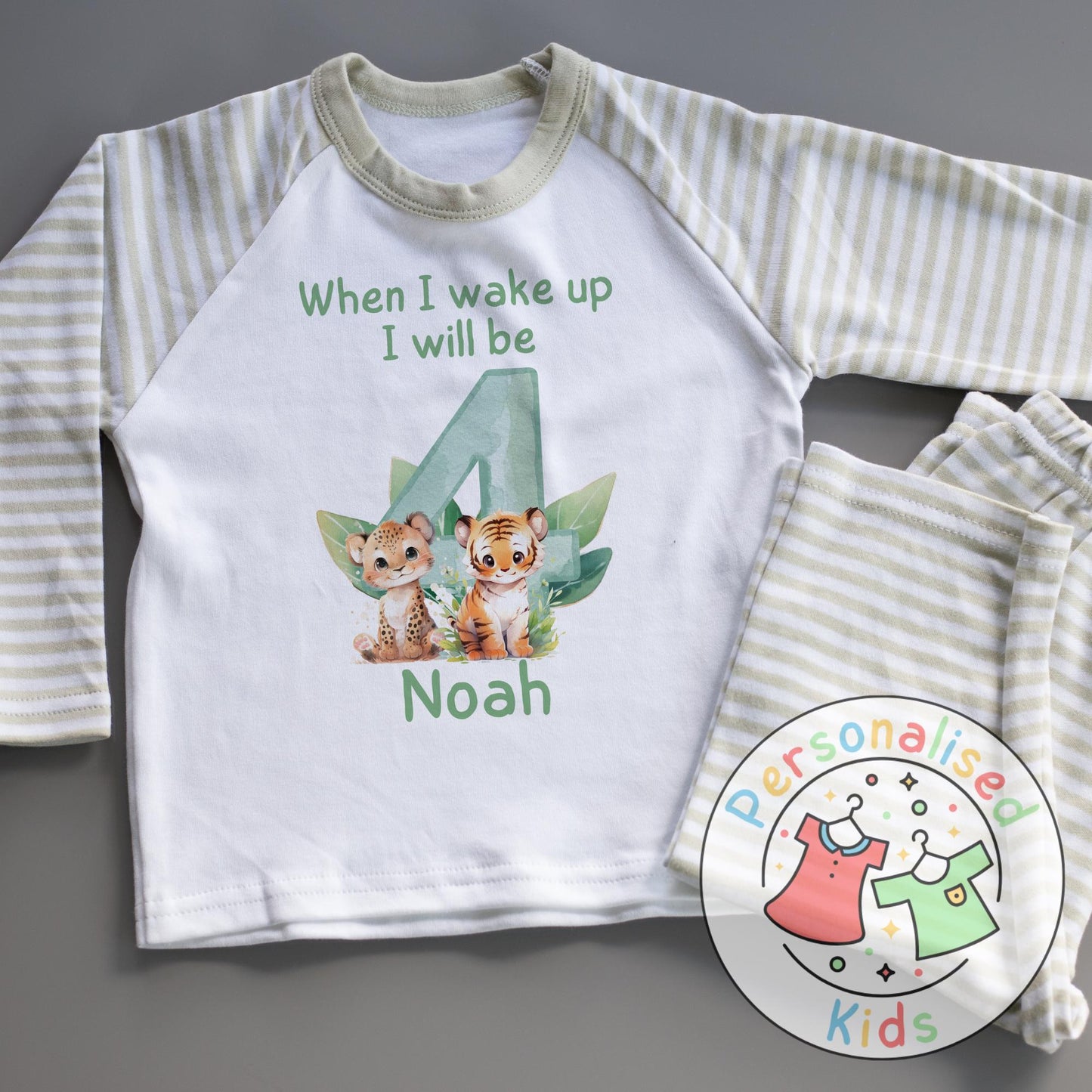 Personalized Safari Animal Birthday Pyjamas – Cute & Comfy for Your Little Explorer!