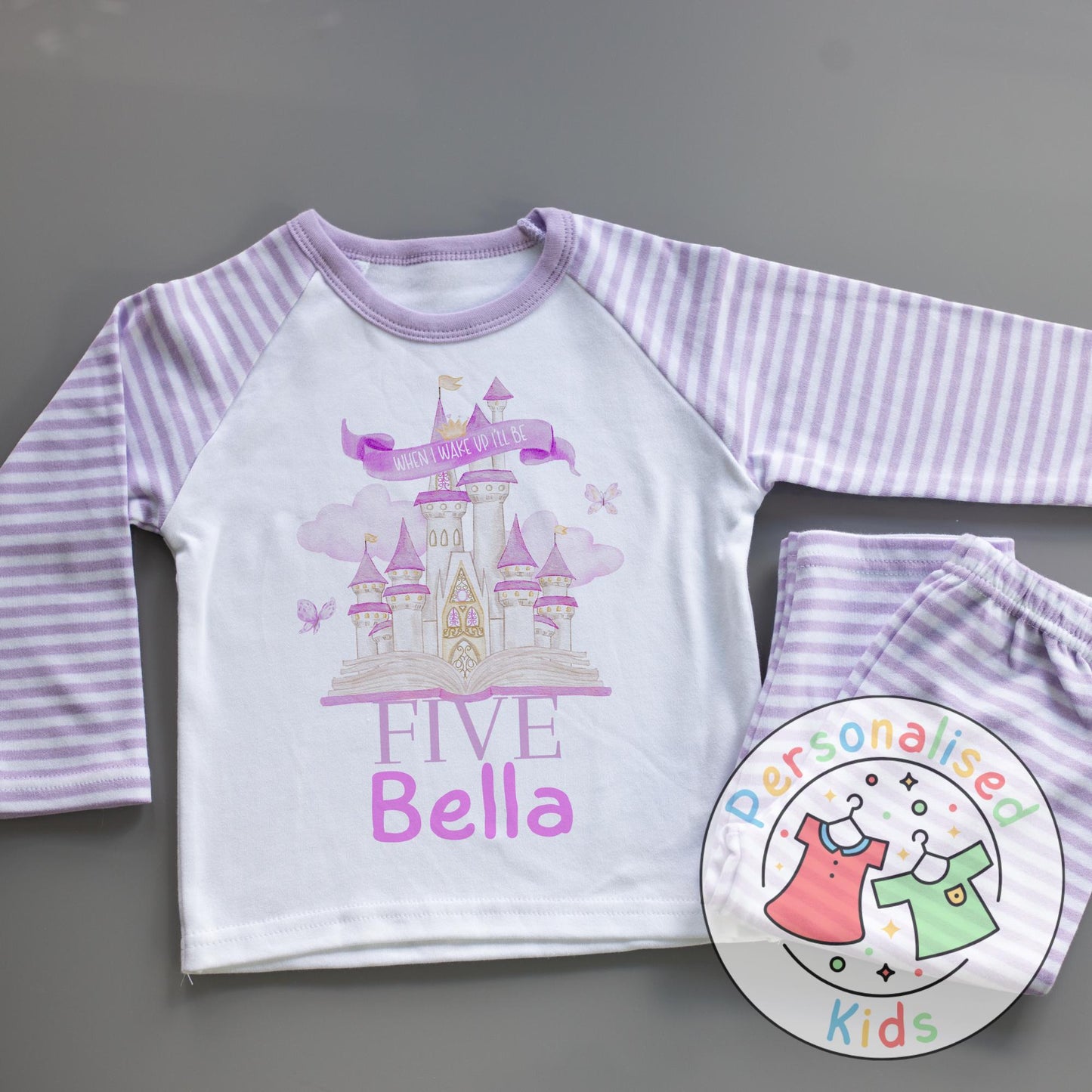 “When I Wake Up I Will Be…” Fairy Tale Castle Birthday Pyjamas – A Dreamy Way to Celebrate! Purple