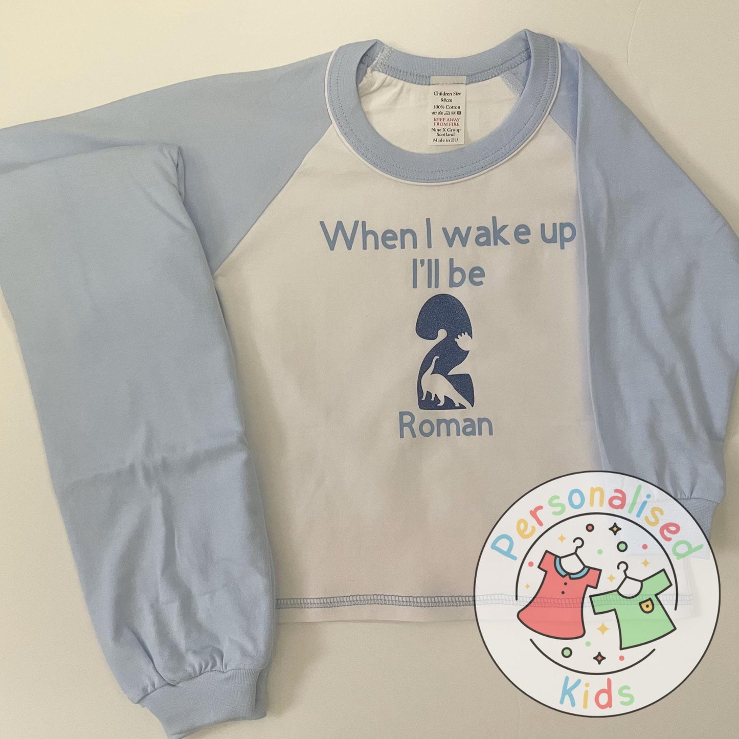 Personalised Dinosaur Birthday Pyjamas – “When I Wake Up, I Will Be” Age & Dinosaur Theme