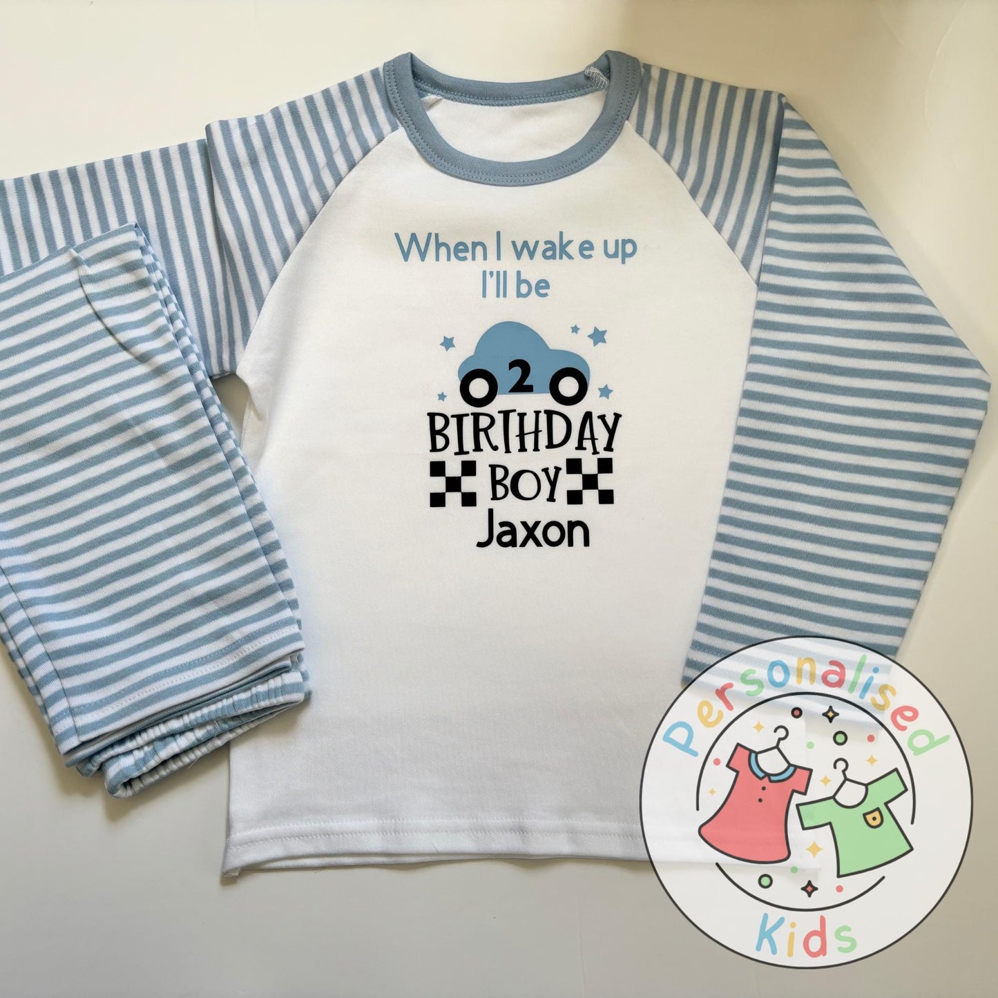 π Personalised Car Theme Birthday Pyjamas β "When I Wake Up, I Will Be" Design ποΈ