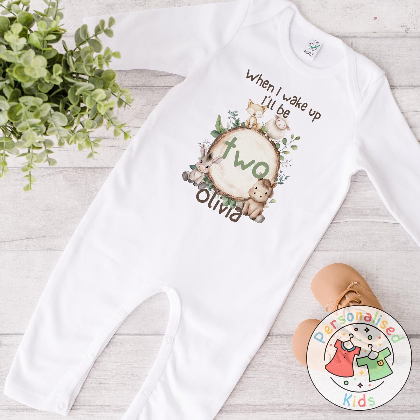 🦊🐴 Personalised "When I Wake Up, I Will Be" Woodland Animal Birthday Baby Grow, Bodysuit, or Sleepsuit 🐑🐴