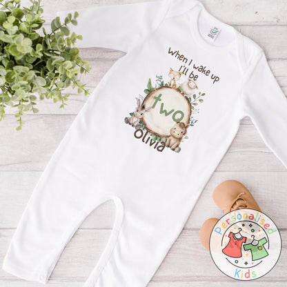 🦊🐴 Personalised "When I Wake Up, I Will Be" Woodland Animal Birthday Baby Grow, Bodysuit, or Sleepsuit 🐑🐴