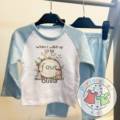 Personalised Safari Animals Birthday Pyjamas – “When I Wake Up I Will Be” Design