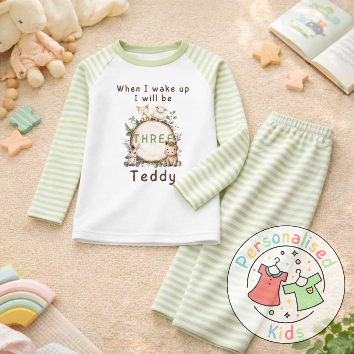 Personalised Woodland “When I Wake Up I Will Be…” Birthday Pyjamas (Name & Age) | AW001