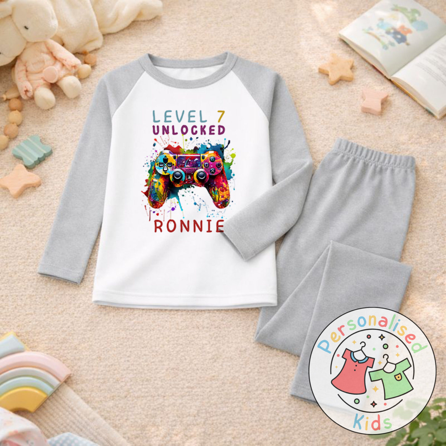 Personalised Level Unlocked Gamer Birthday Pyjamas GD001