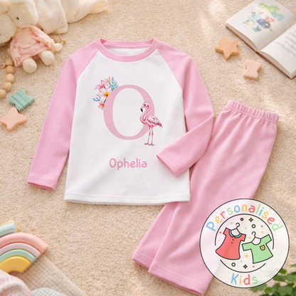 Personalised Pink Flamingo Kids Pyjamas PF002