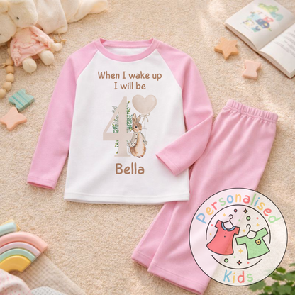 Personalised Neutral Floppy Rabbit Birthday Pyjamas