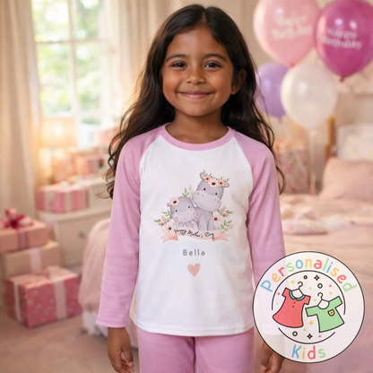Personalised Mother’s Day Kids Pyjamas – Mummy & Baby Hippo MD006