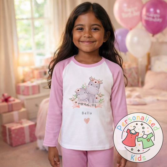 Personalised Mother’s Day Kids Pyjamas – Mummy & Baby Hippo MD006