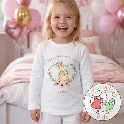 Personalised Mother’s Day Kids Pyjamas – Floral Giraffe | Custom Name | MD005