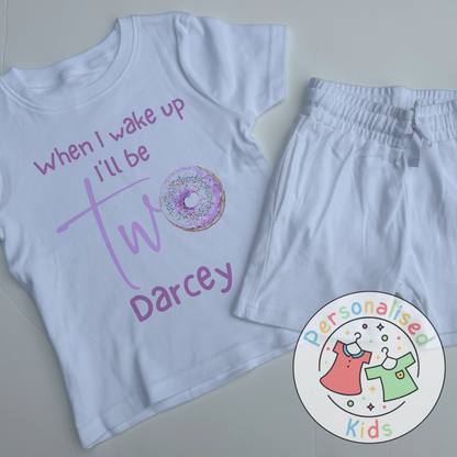 Personalised Donut Second Birthday Pyjamas – “When I Wake Up, I’ll Be Two” Design