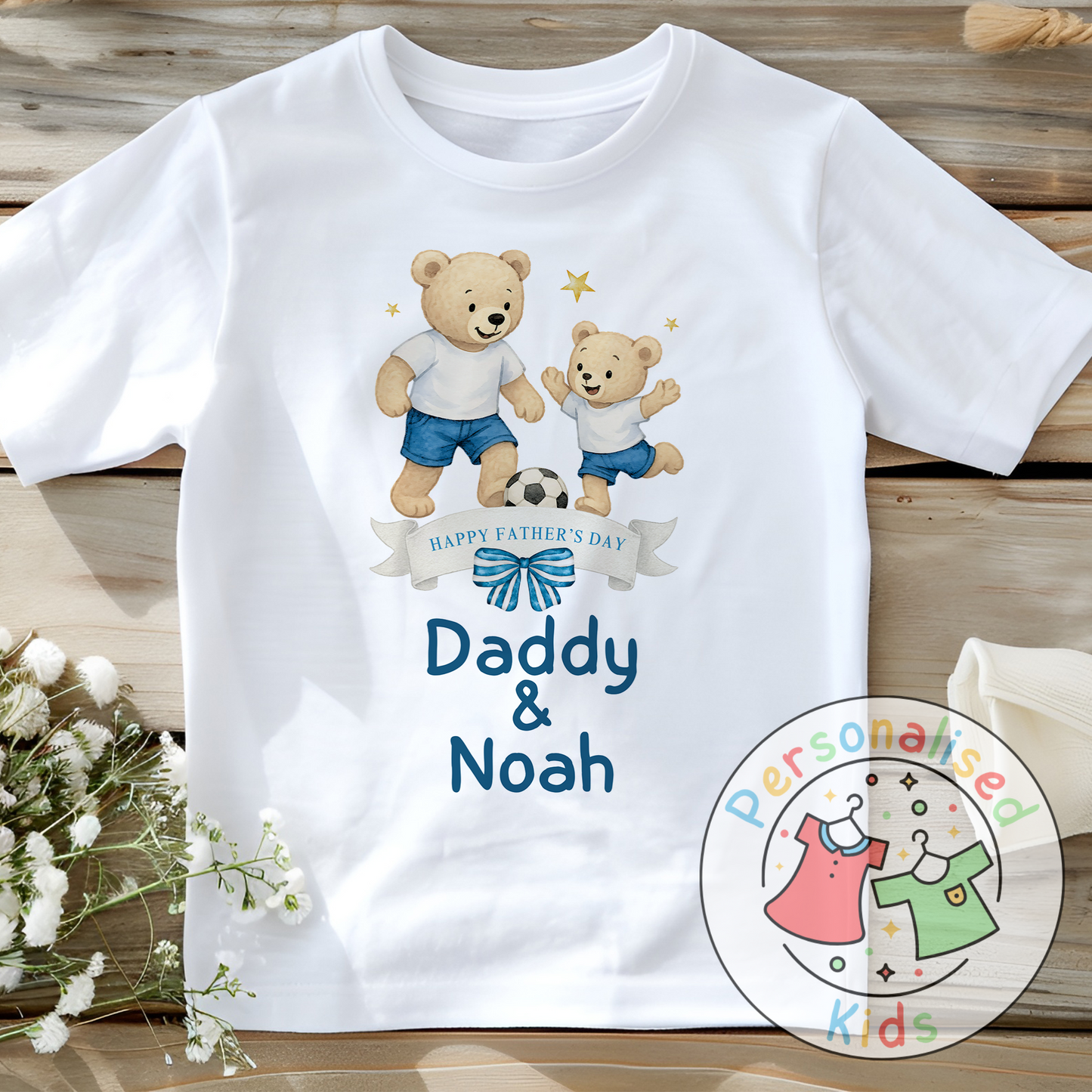 Personalised Father’s Day Top – Daddy & Me Teddy Bears Playing Football