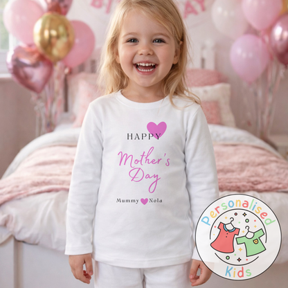 Personalised Mother’s Day Kids Pyjamas | Pink Heart Design | Custom Names MD003