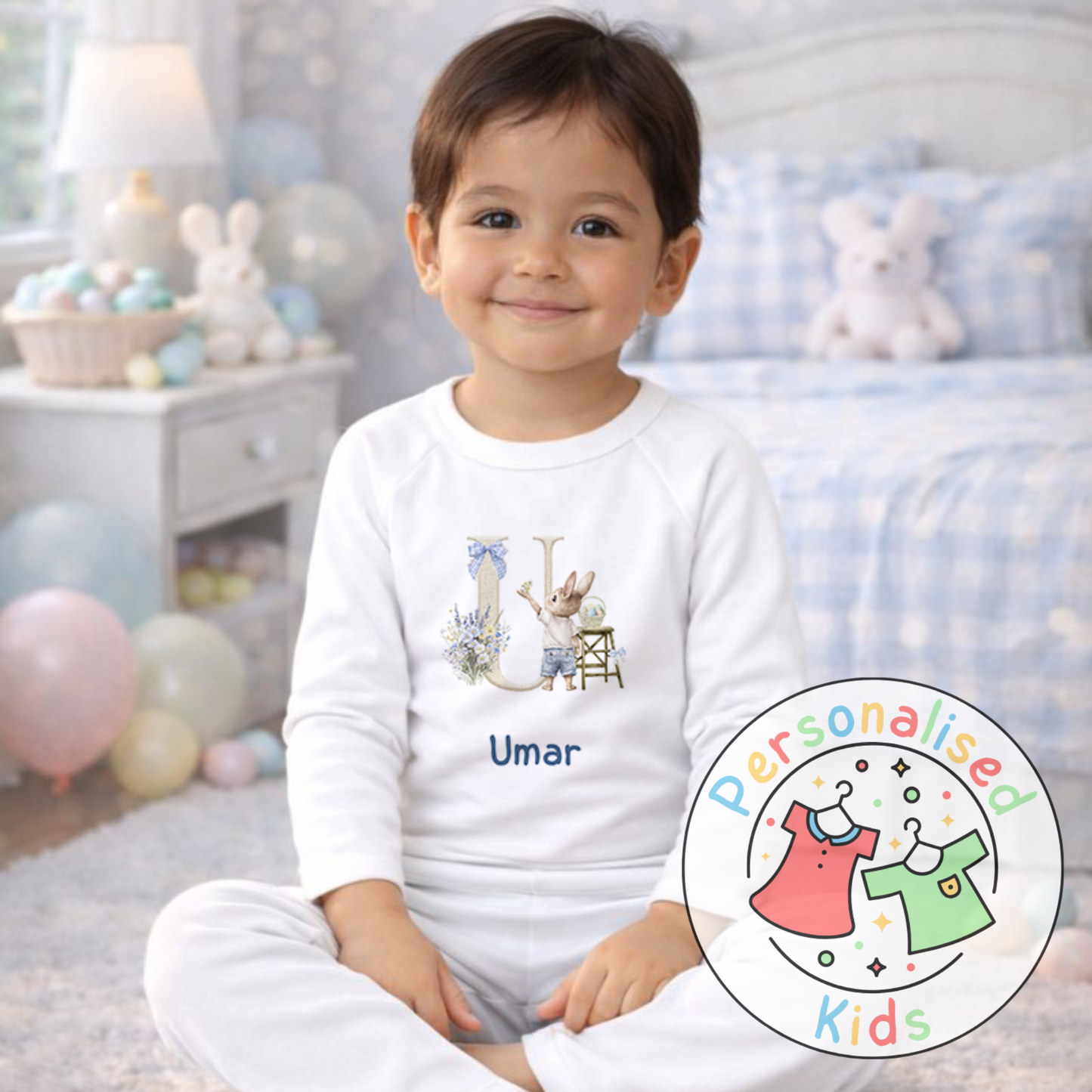 Personalised Initial Bunny Pyjama Set (Custom Name) | BE005