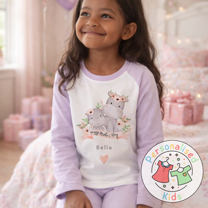 Personalised Mother’s Day Kids Pyjamas – Mummy & Baby Hippo MD006