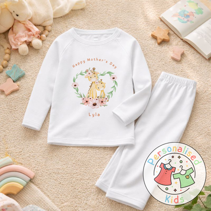 Personalised Mother’s Day Kids Pyjamas – Floral Giraffe | Custom Name | MD005