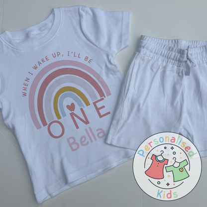 🌈 Personalised Pink Rainbow “When I Wake Up, I Will Be” Birthday Pyjamas – RB001 🌈