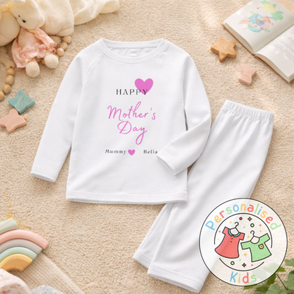 Personalised Mother’s Day Kids Pyjamas | Pink Heart Design | Custom Names MD003