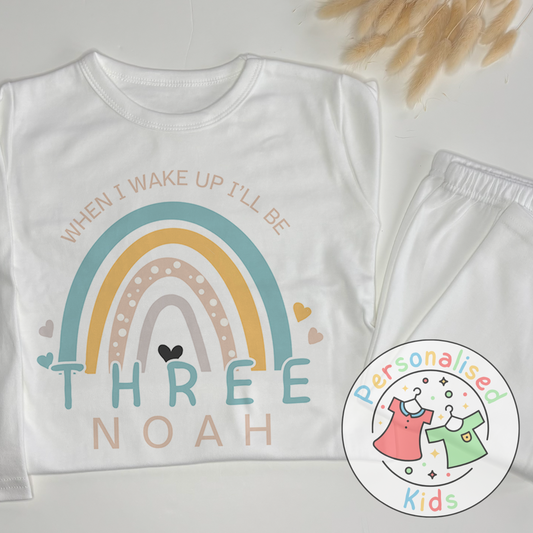 🌈 Personalised Blue Rainbow "When I Wake Up I Will Be" Birthday Pyjamas 🌟